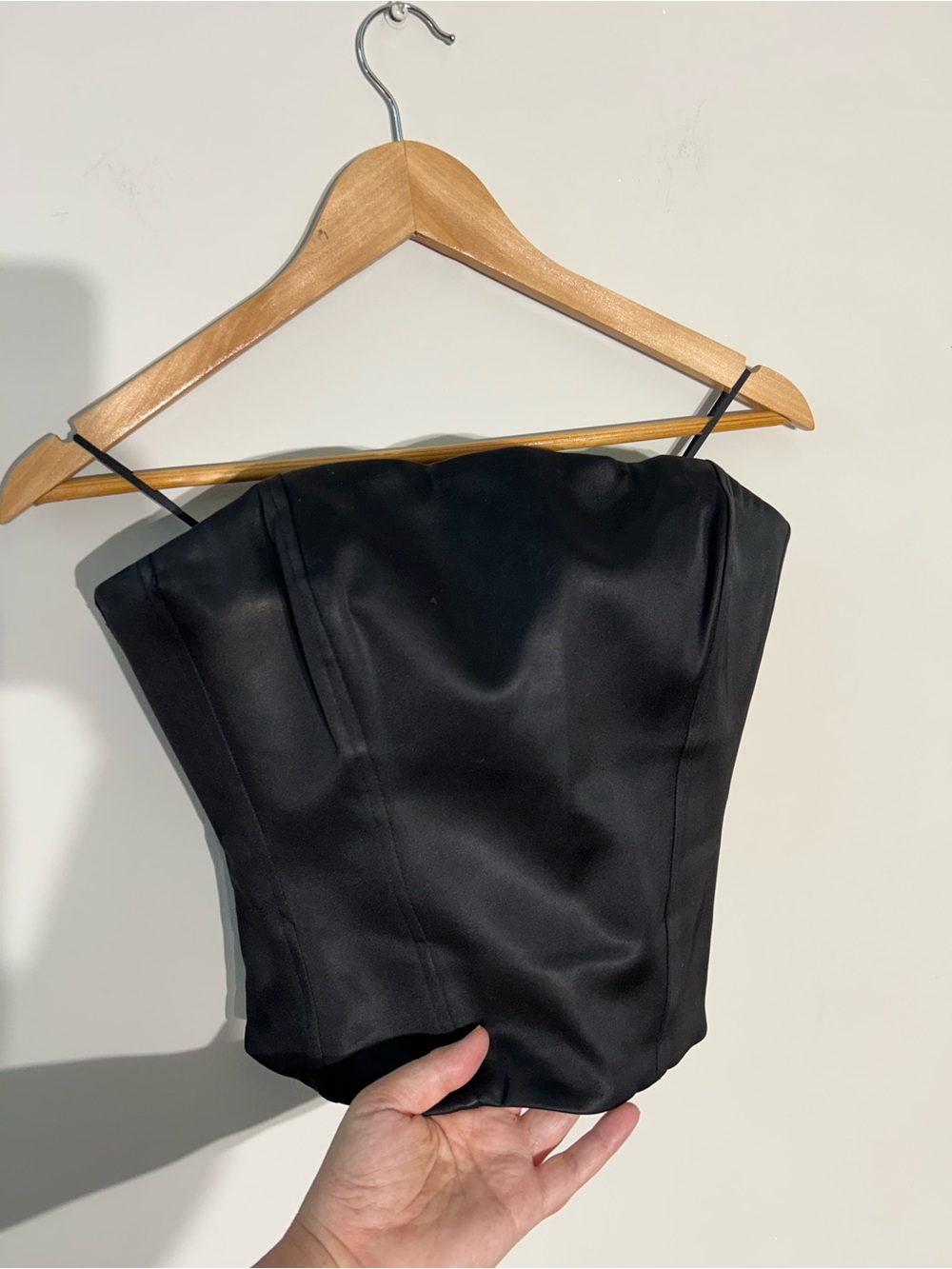 Aritzia TEN Black Satin Strapless Bustier